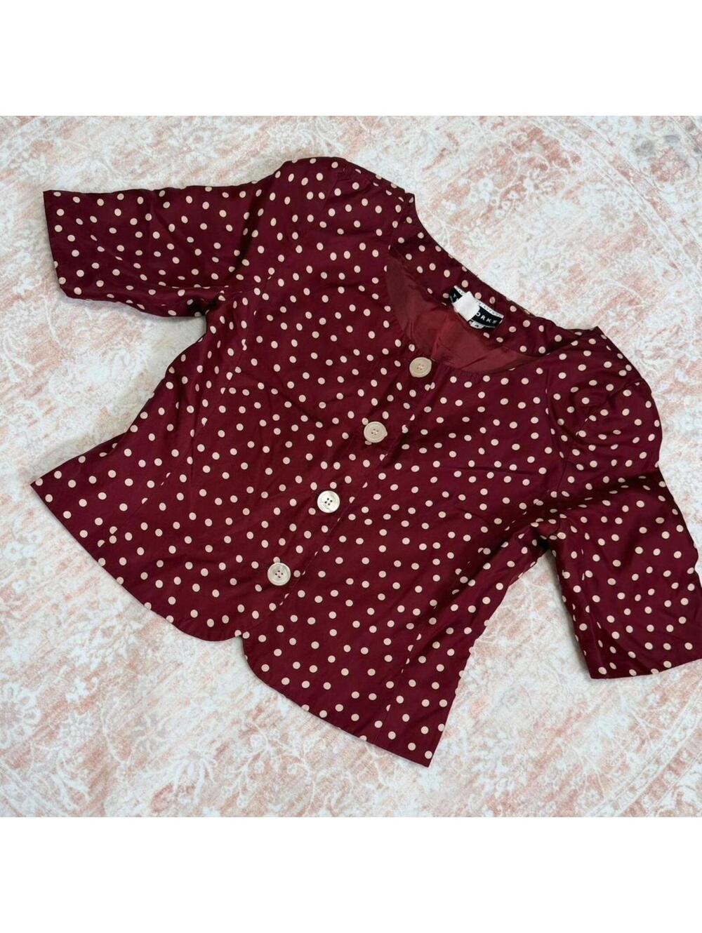 Vintage Saks Fifth Avenue Polka Dot Blouse Red Fitted Button Top